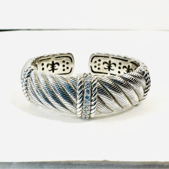 Judith Ripka Diamonique Rope Cuff Bracelet 925 Silver Cubic Zirconia Hinged Cuff - Picture 6 of 12
